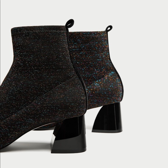 Zara Shoes Zara Glitter Sock Style Mid Heel Ankle Boots Nwt Poshmark